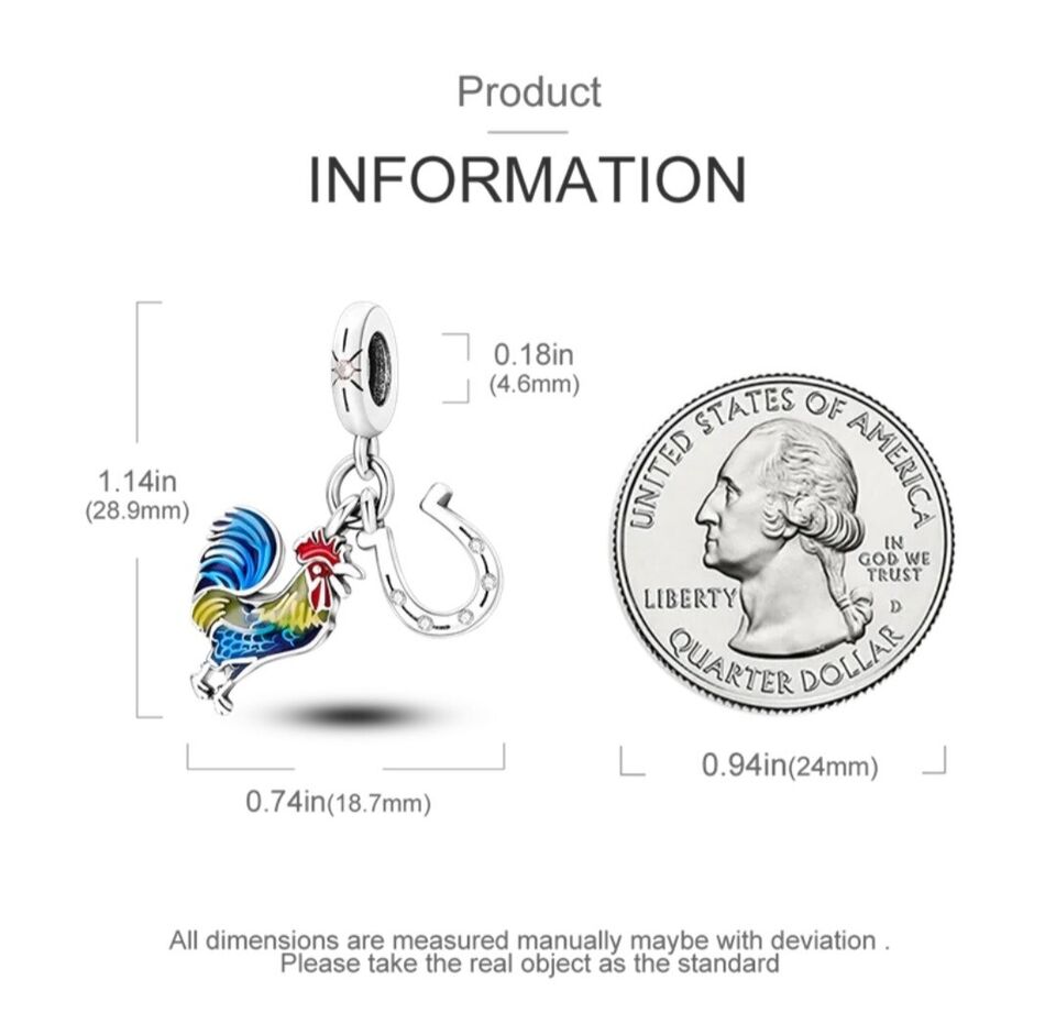 Colourful Rooster & Lucky Horseshoe Charm
