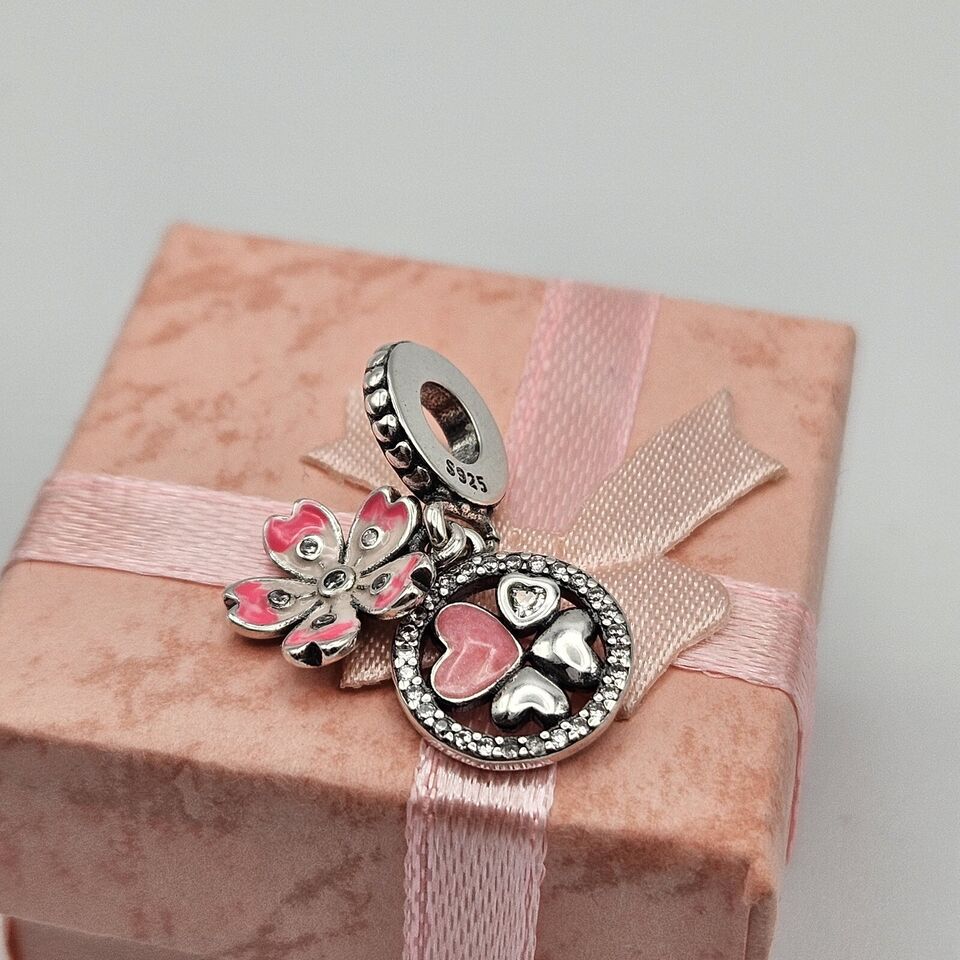 Flower Lucky Clover Heart Charm