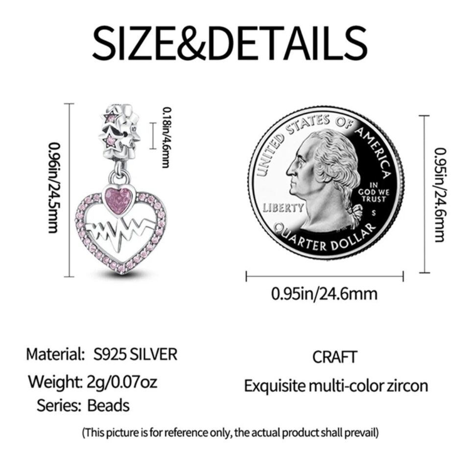 Pink Zirconia Heartbeat Dangle Charm