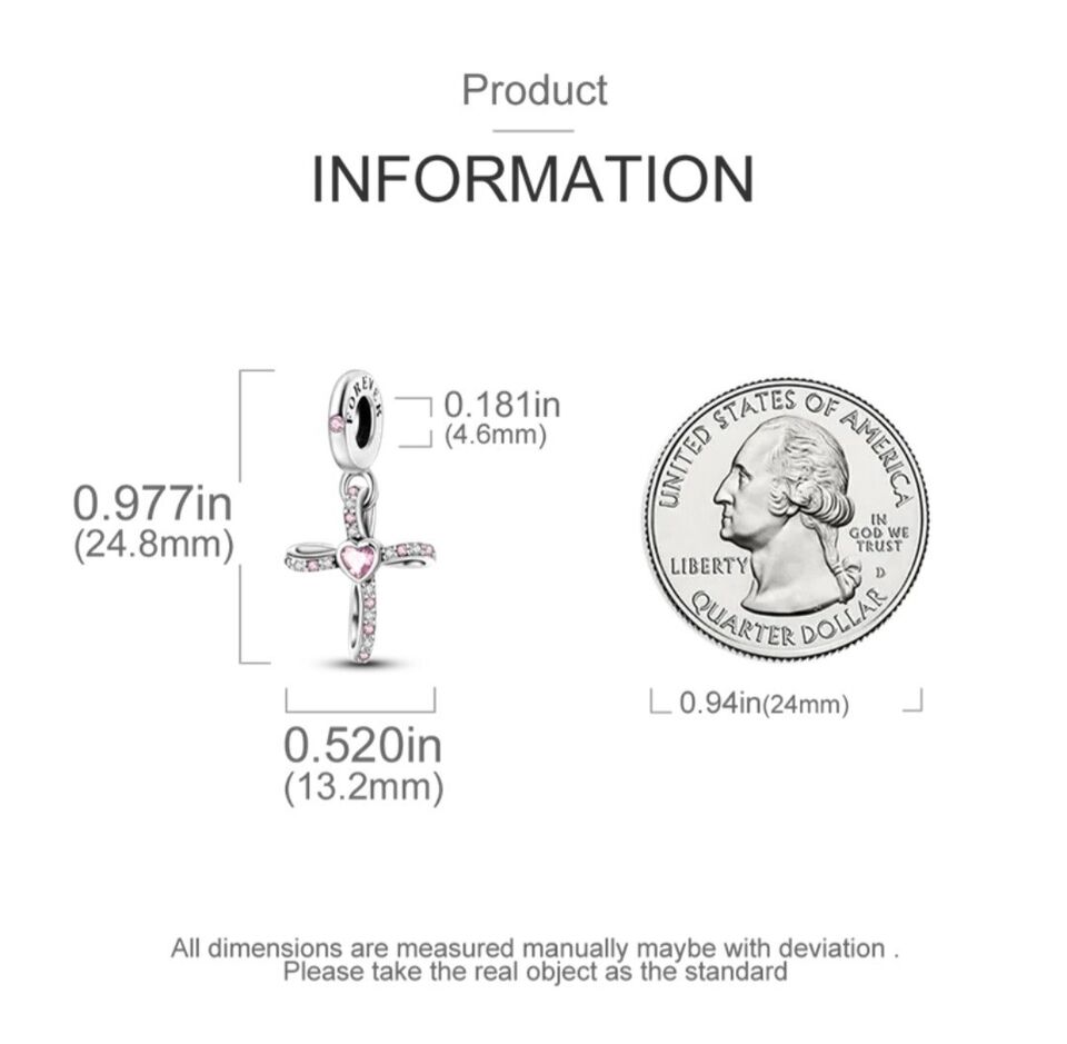 Cross With Pink Zirconia Heart Dangle Charm