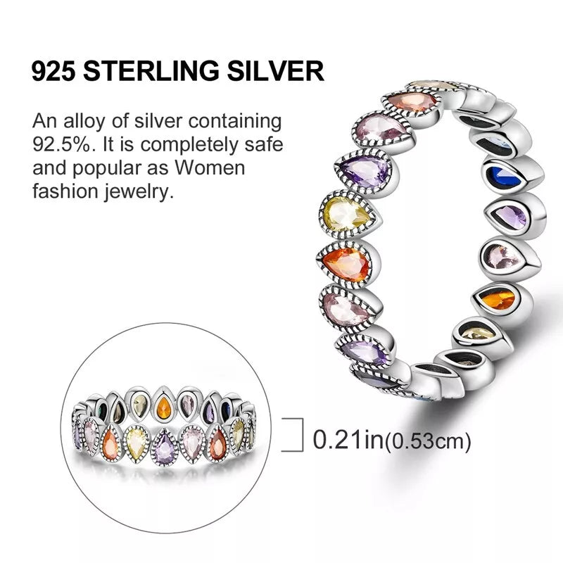 Multicoloured Ring With Teardrop Cubic Zirconia