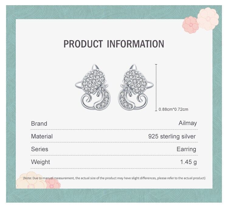 Cat Kitty Sparkling Zirconia Stud Earrings