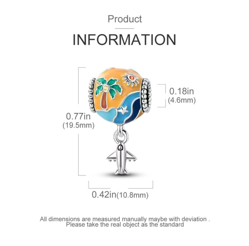 Multicoloured Globe & Plane Holiday Bead Charm