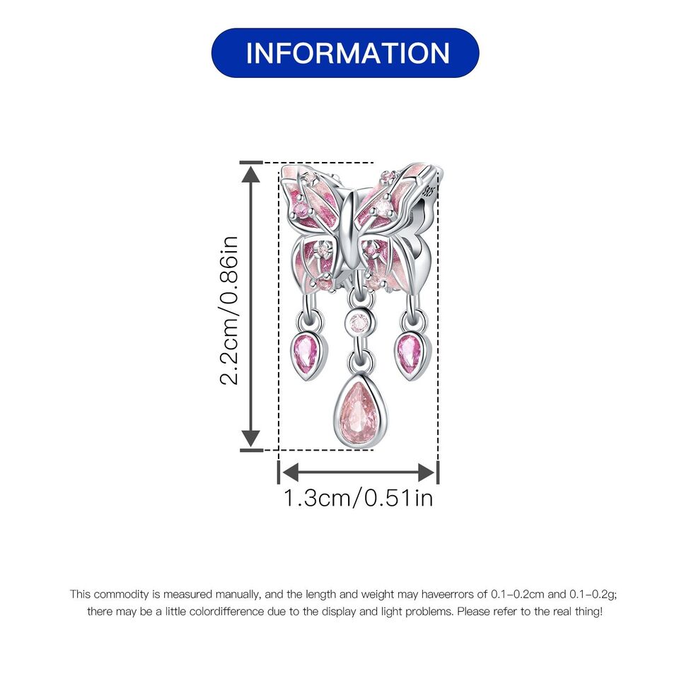 Pink Butterfly Dangle Zirconia Charm