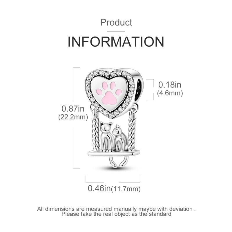 Cats On A Swing Heart Dangle Charm