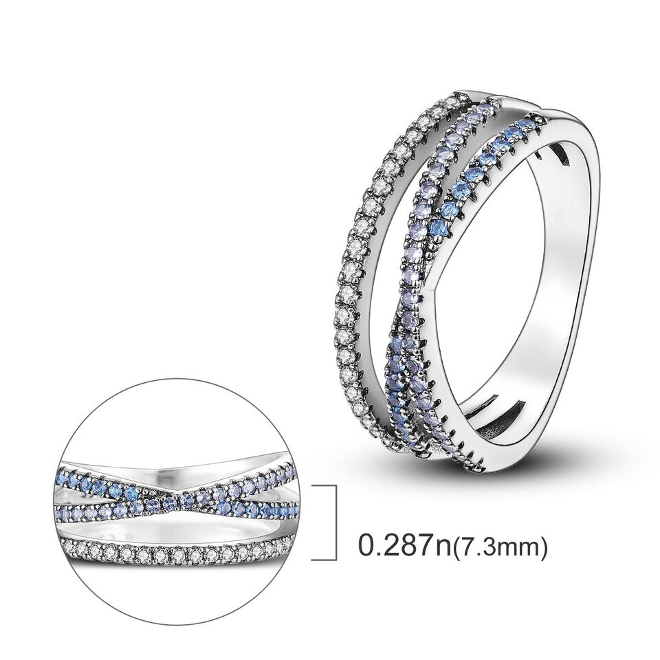 Crossover Ring With Blue Cubic Zirconia