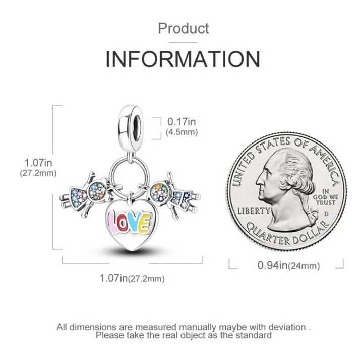 Heart Love Zirconia Boy and Girl Dangle Charm