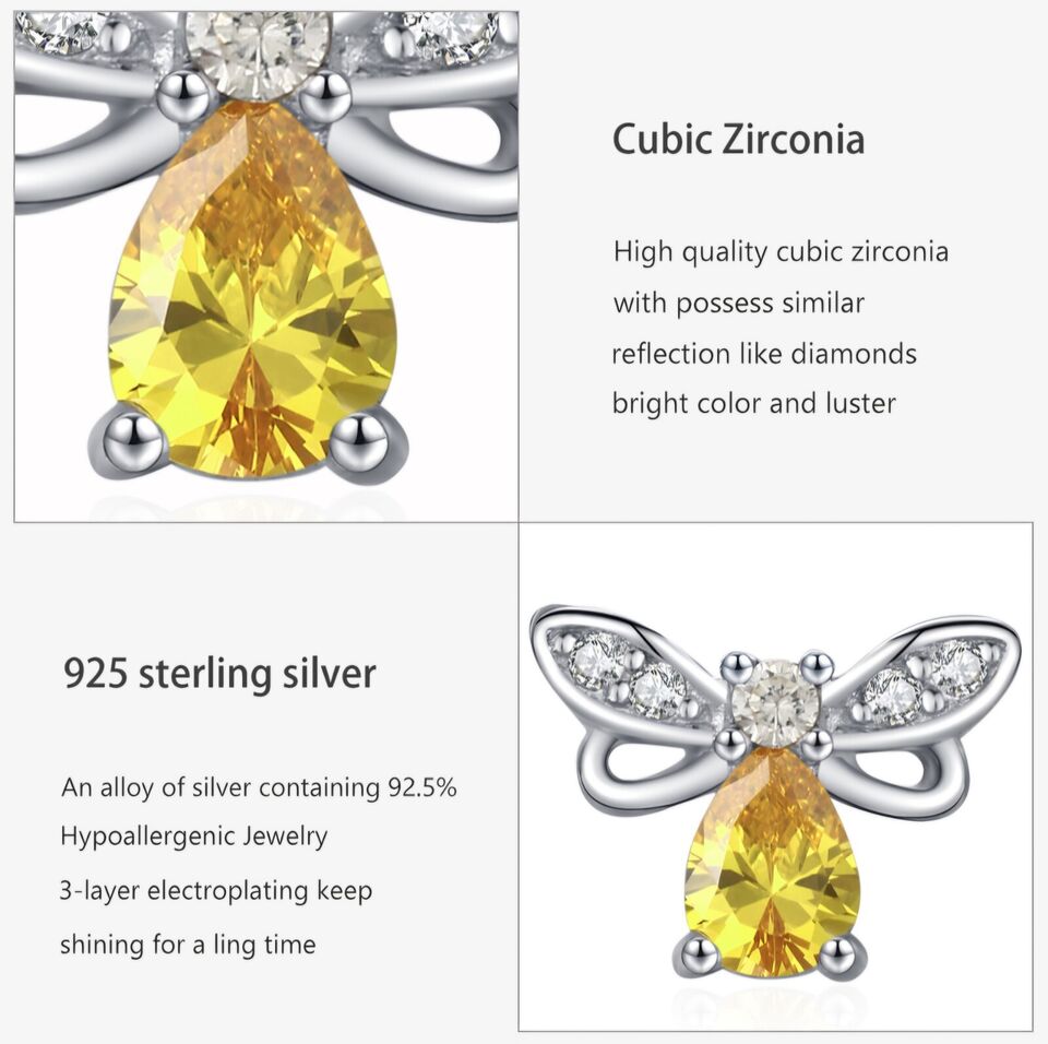 Yellow Zirconia Honey Bee Stud Earrings