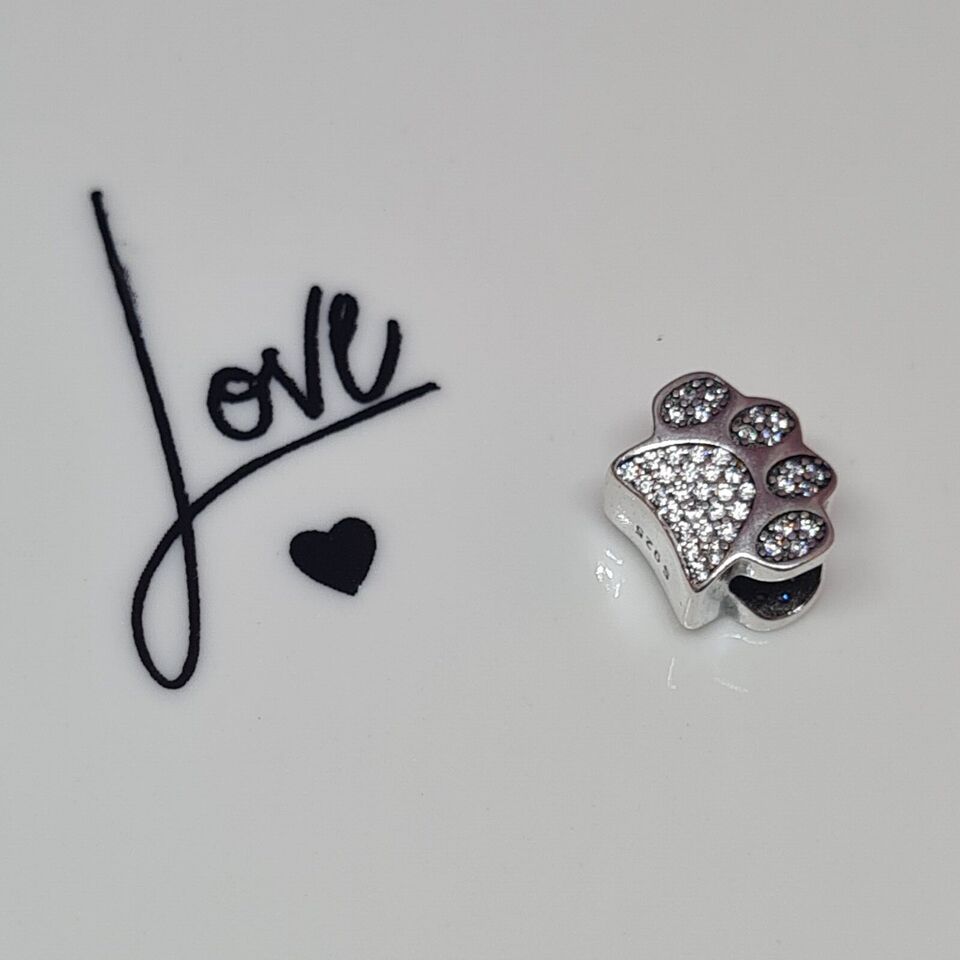 Sparkling Zircon Dog Cat Paw Print Charm