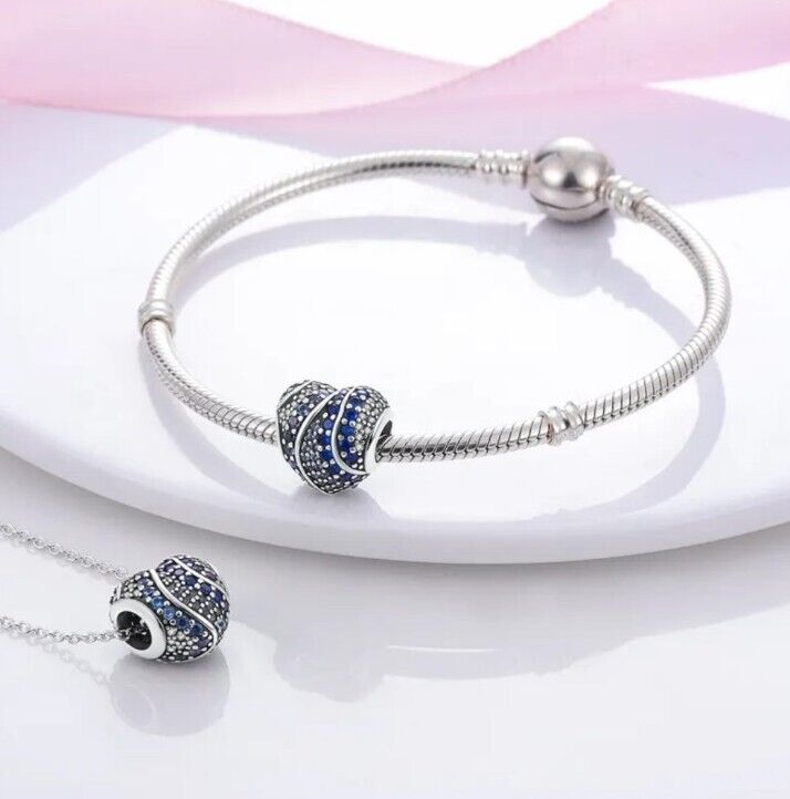 Sparkling Blue Zircon Heart Charm