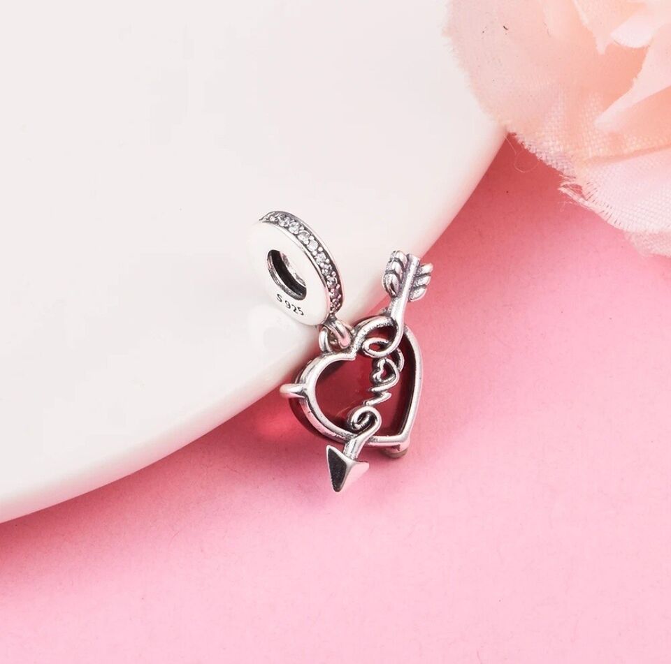 Red Heart With Arrow Dangle Charm