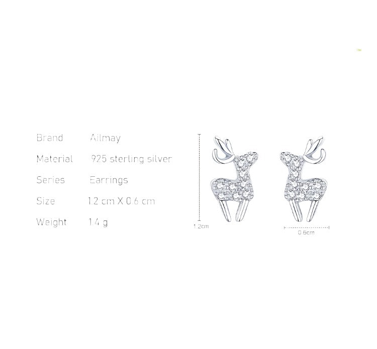 Reindeer Sparkling Zirconia Stud Earrings