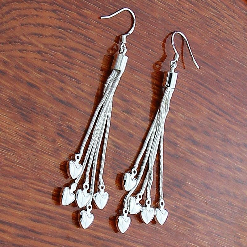 Sterling Silver Heart Snake Chain Necklace Earring Set
