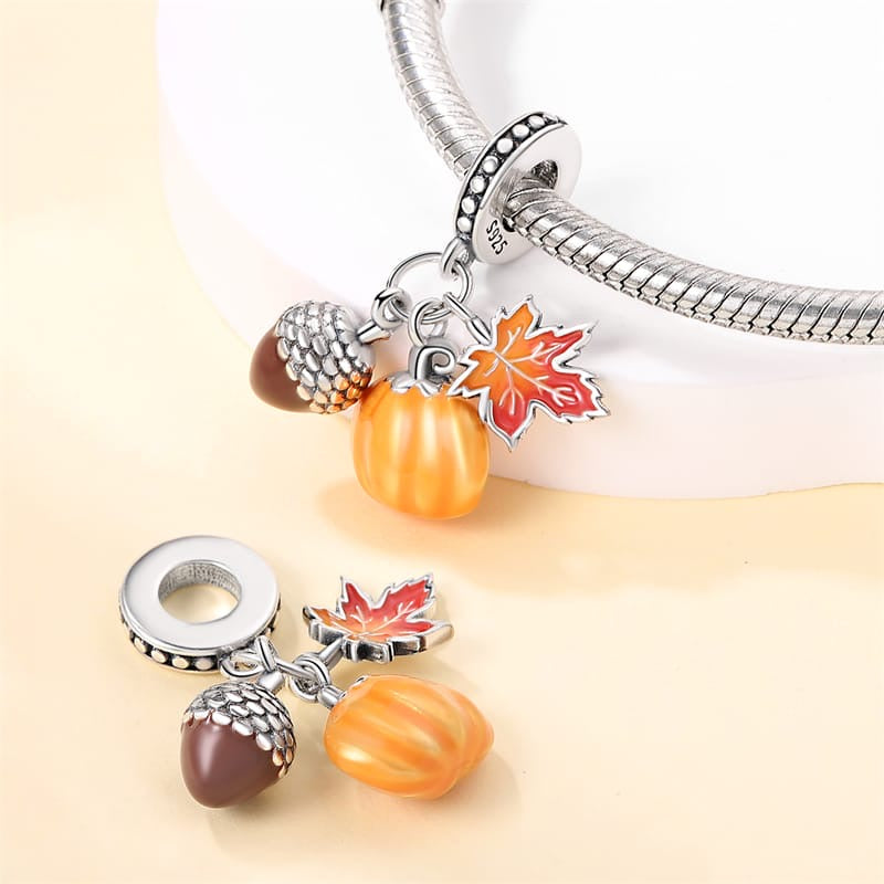 Golden Pumpkin & Maple Leaf Charm