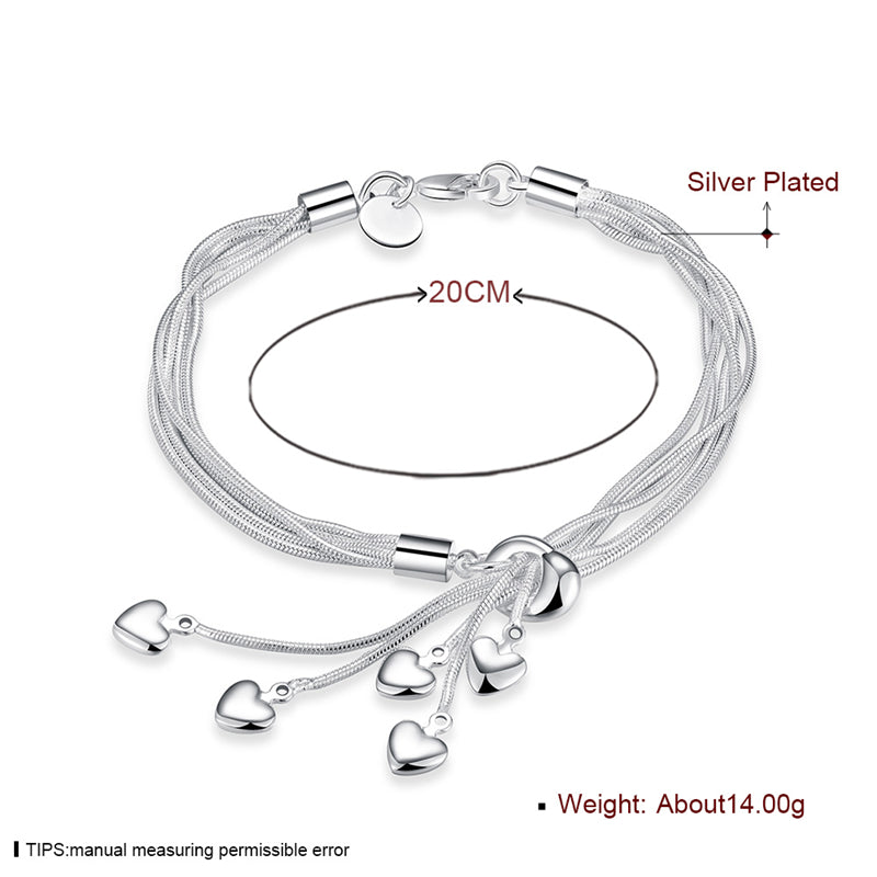 Sterling Silver Heart Snake Chain Necklace Earring Set