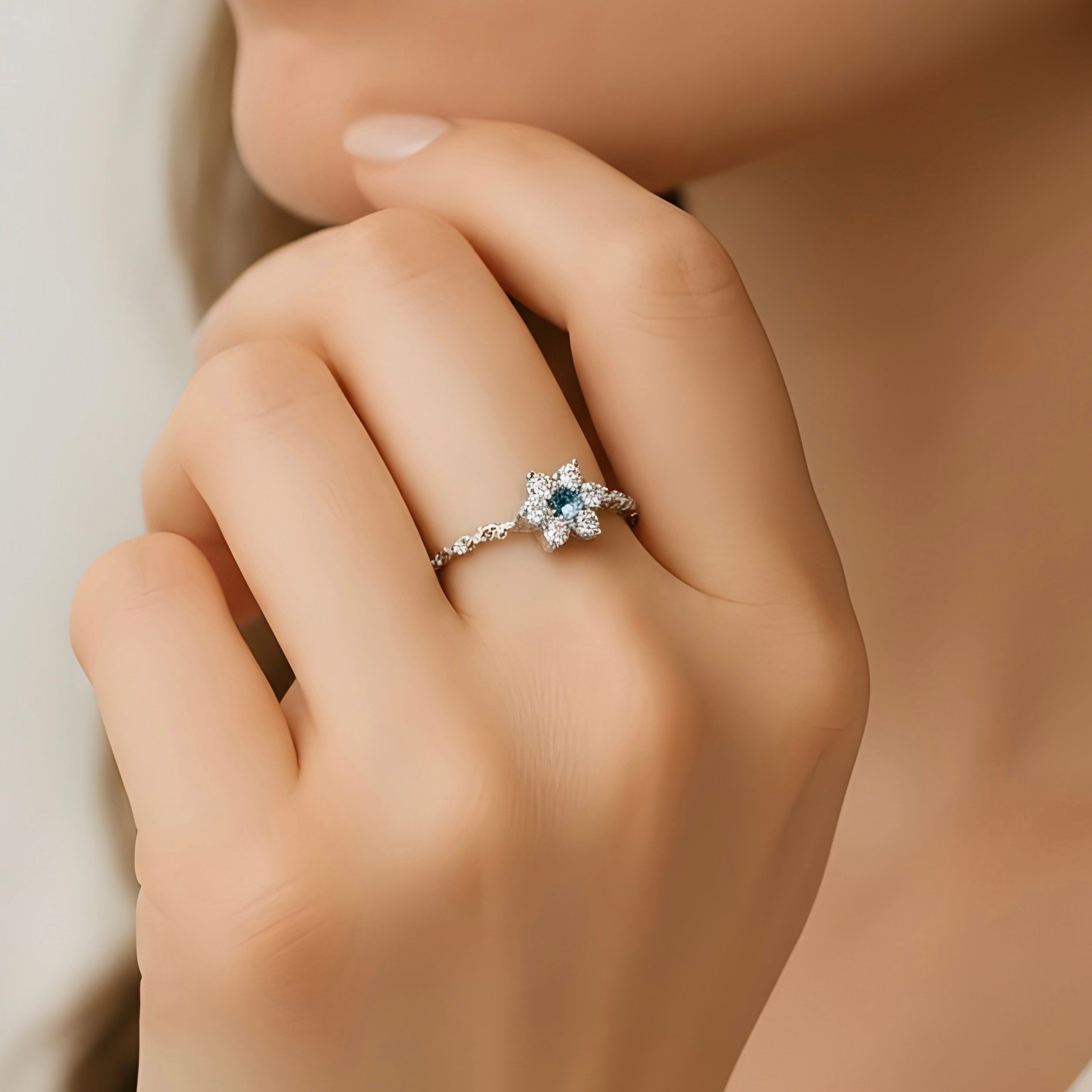 Blue Blossom Adjustable Silver Ring