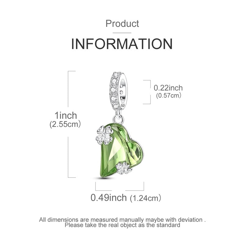 Green Heart Lucky Clover Charm
