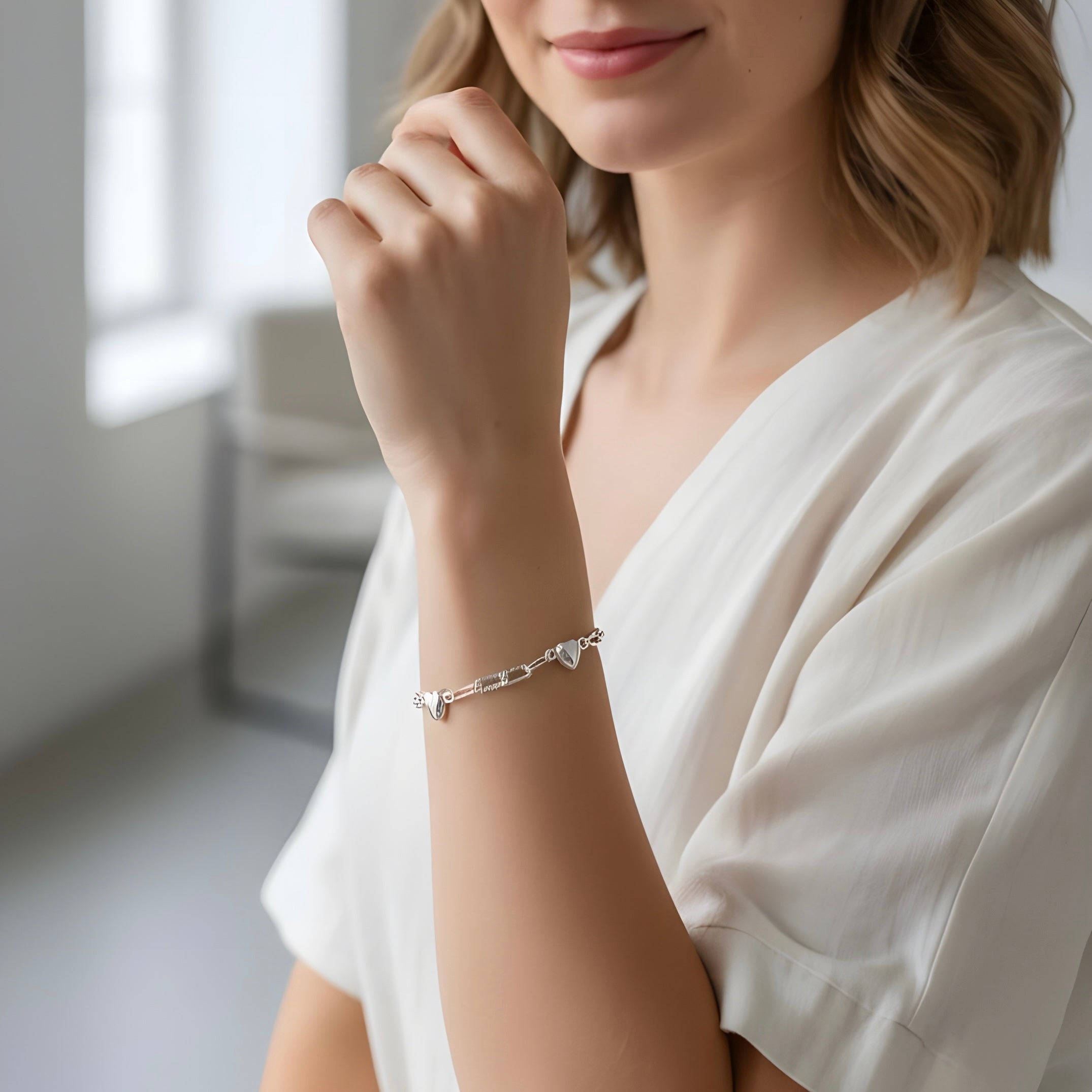 Heart Accent Silver Chain Bracelet