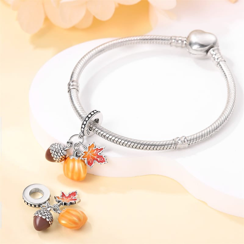 Golden Pumpkin & Maple Leaf Charm