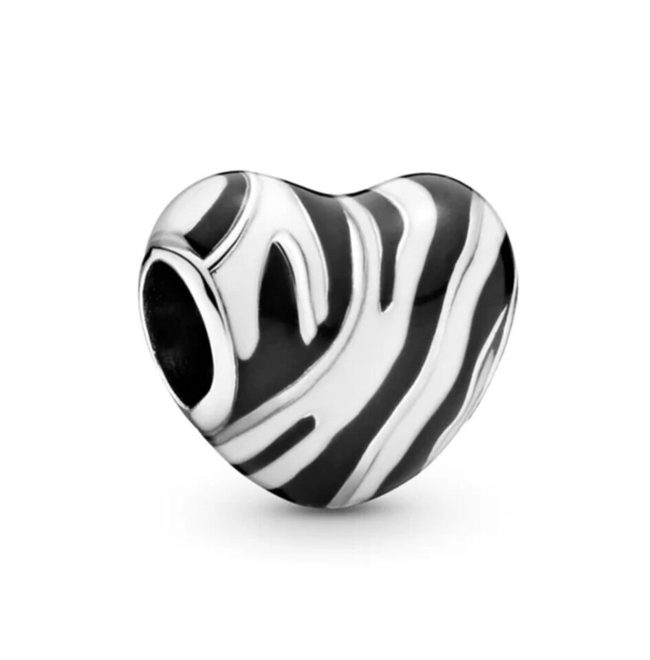 Black & White Zebra Heart Charm