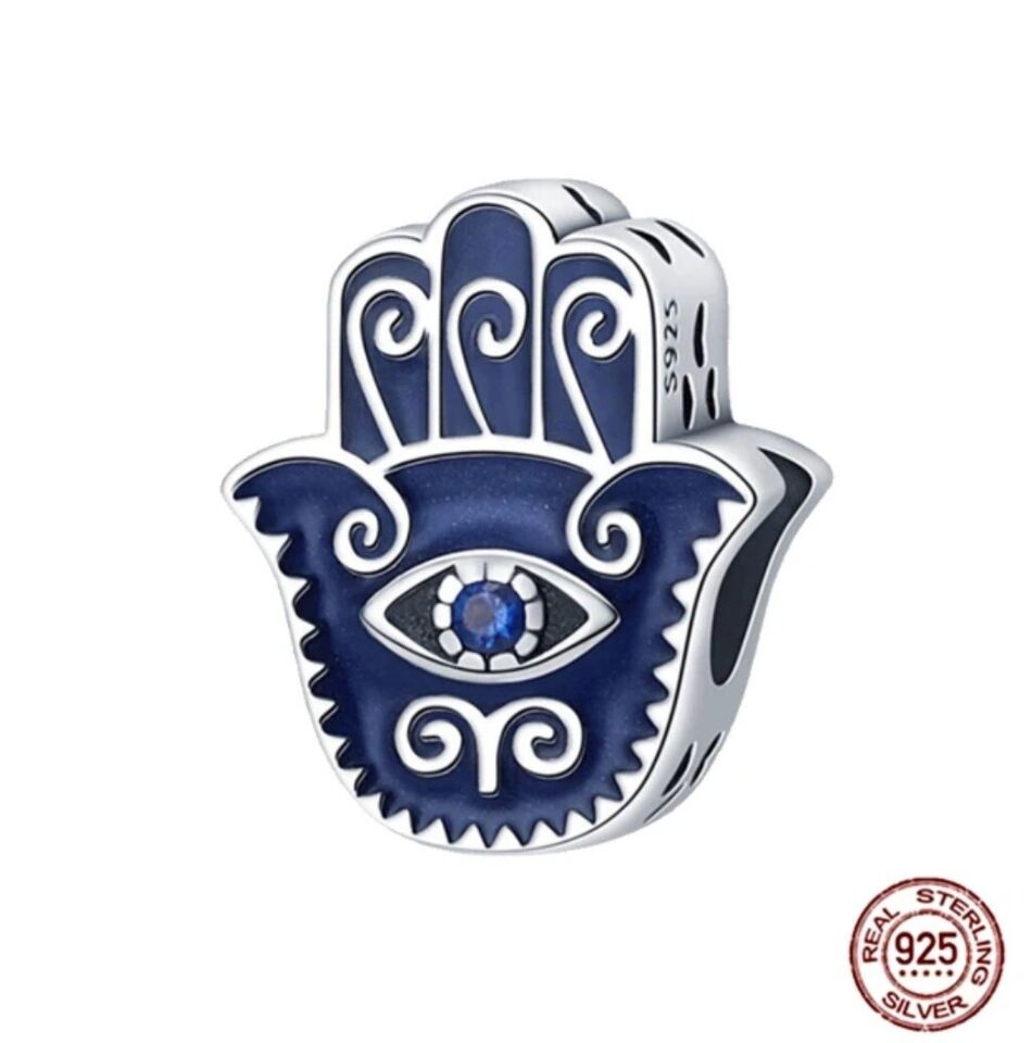 Blue Hamsa Hand With Zirconia Charm
