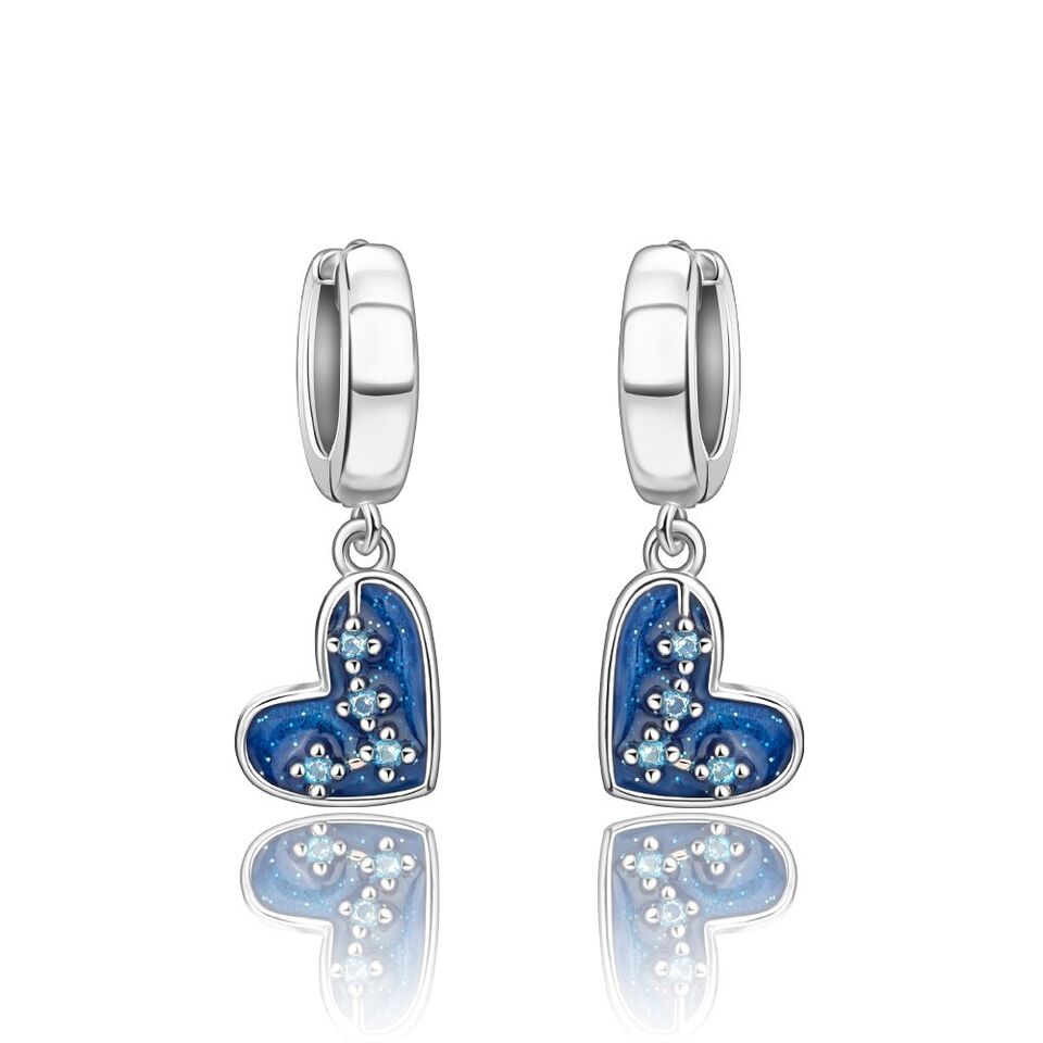 Blue Hearts With Zirconia Dangle Hoop Earrings