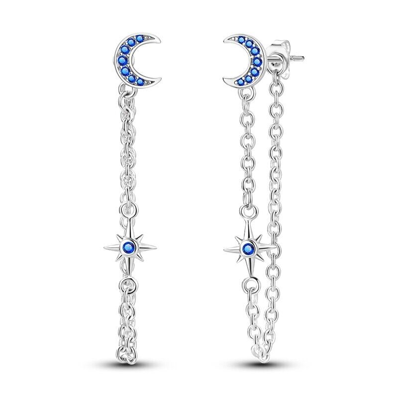 Blue Moon & Star Stud Earrings