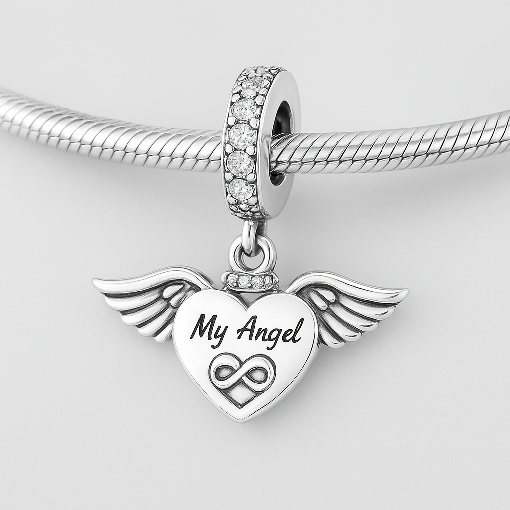 “My Angel” Heart Wings Dangle Charm