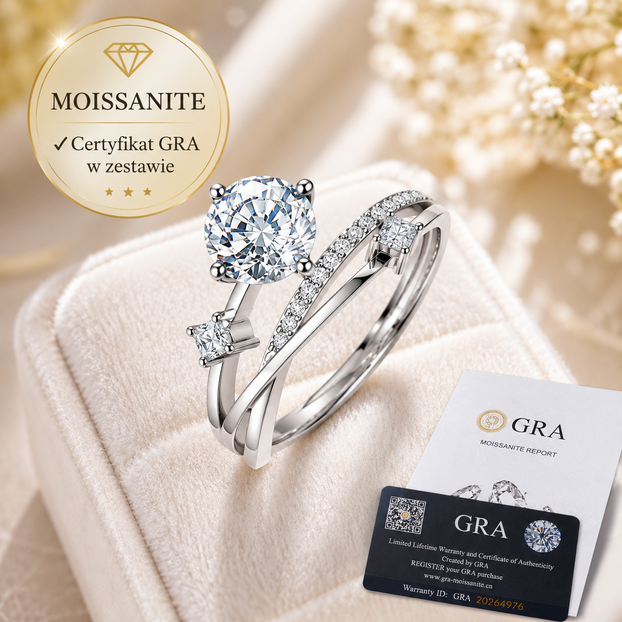 GRA certified moissanite promise ring 925 sterling silver with certificate lifetime warranty diamond test