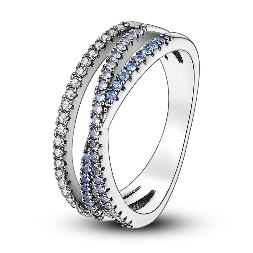 Crossover Ring With Blue Cubic Zirconia