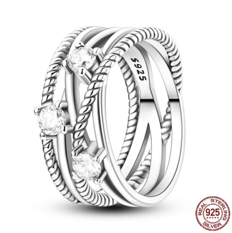 Crossover Ring With Cubic Zirconia