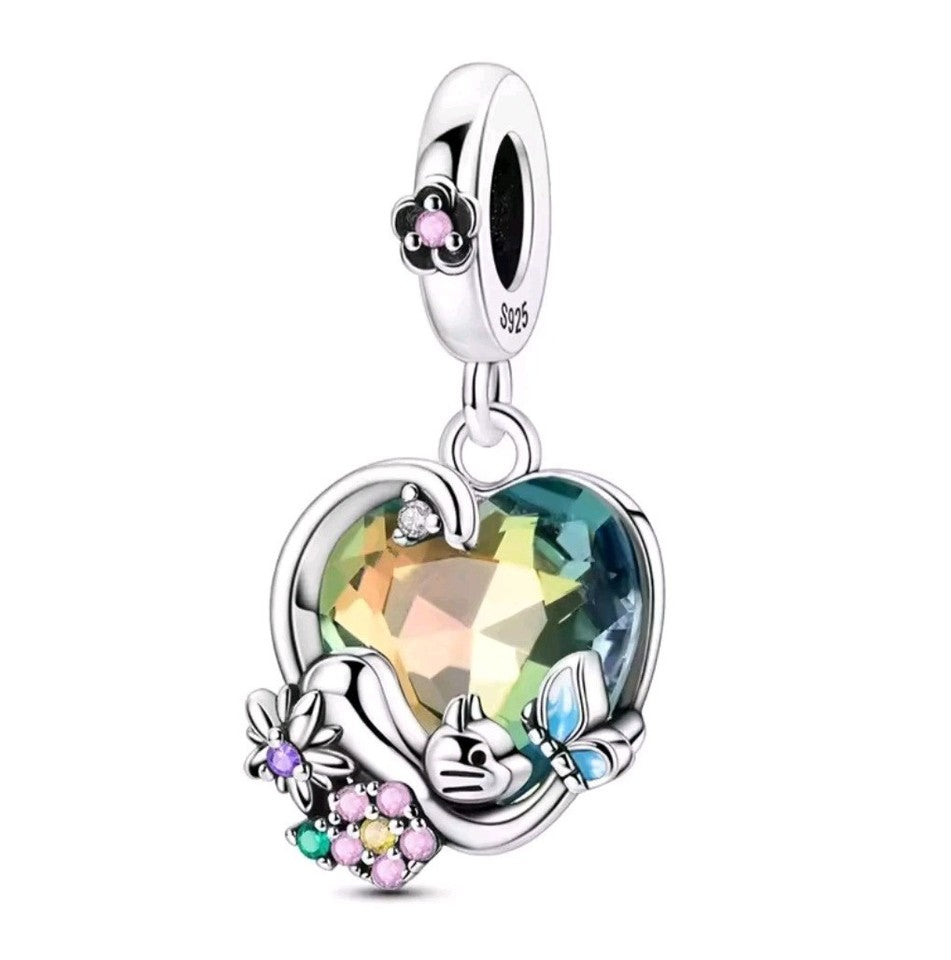 Crystal Heart & Cat Dangle Charm