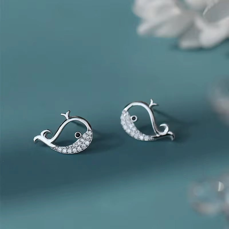 Whale stud earrings cute animal jewelry sparkling small earrings for women ocean inspired design