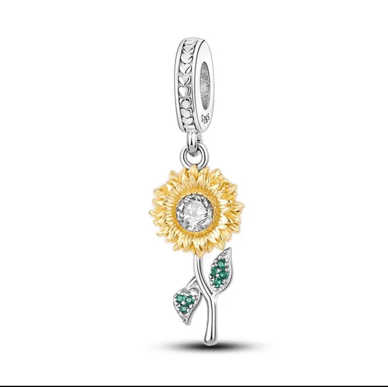 Cute sunflower dangle charm 925 sterling silver with sparkling zirconia floral jewelry bracelet gift accessory