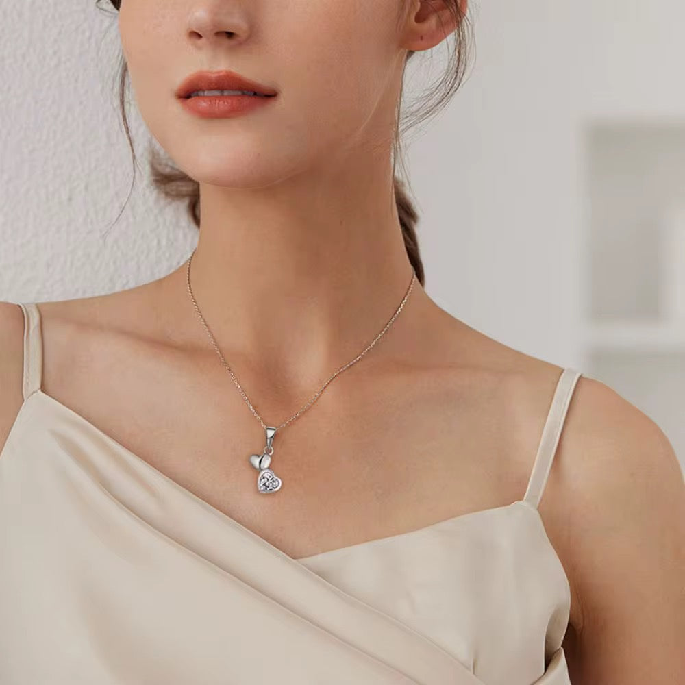 Double heart zircon pendant necklace elegant silver love jewelry romantic gift