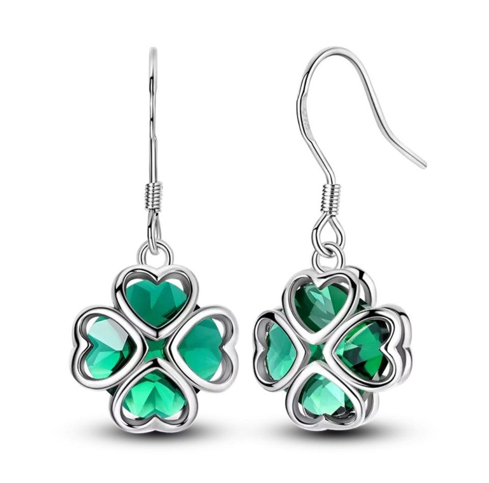 Green Murano Clover & Hearts Dangle Earrings