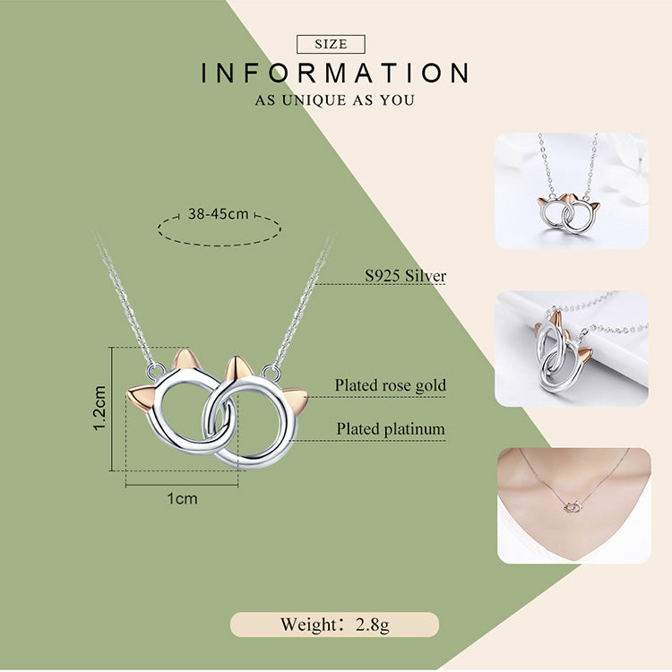 Double Circle Cat Pendant Necklace