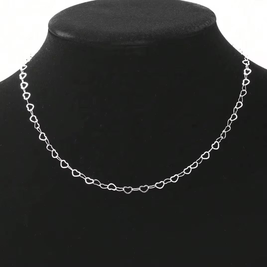 Heart link chain necklace 925 sterling silver minimal delicate love jewelry
