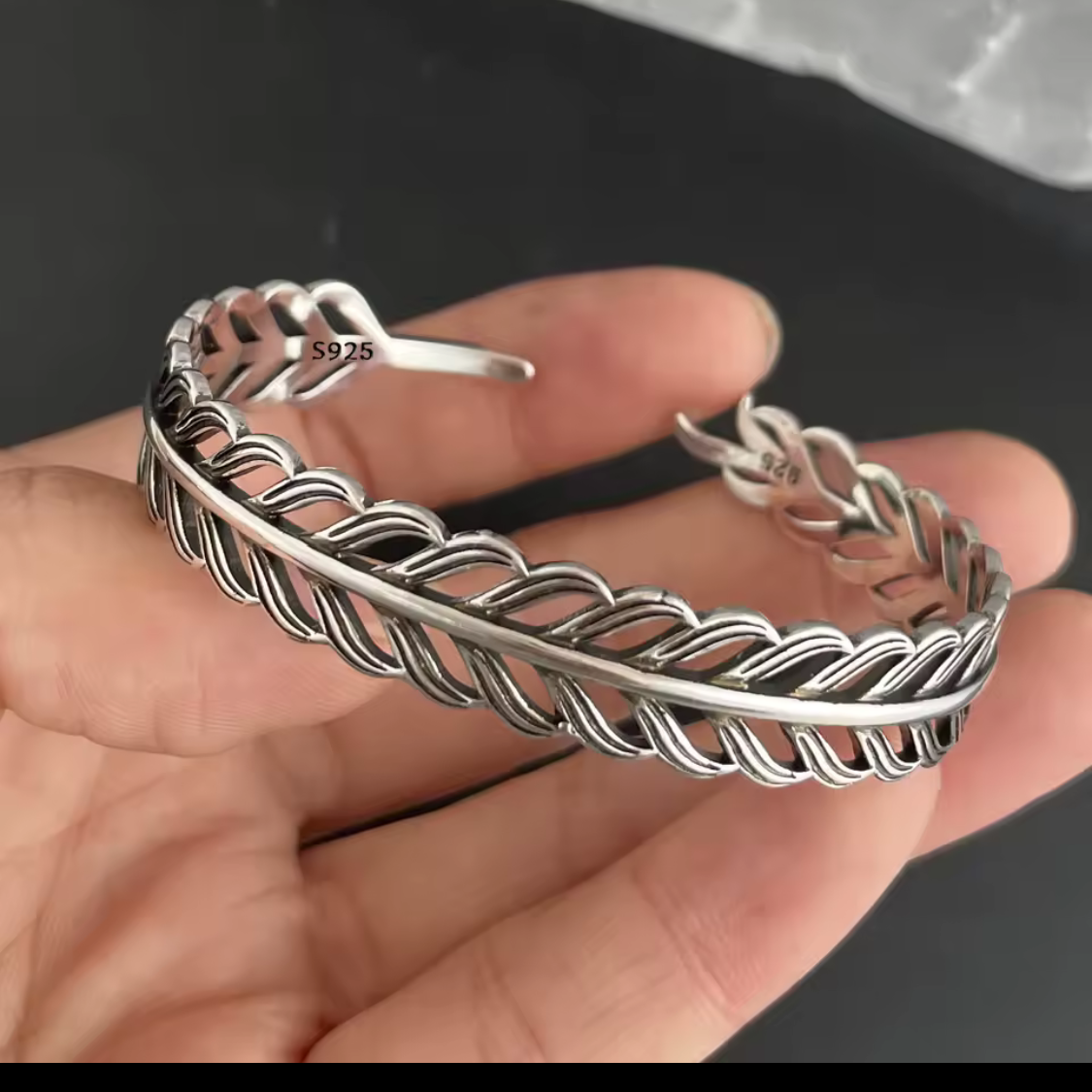 Sterling Silver Feather Cuff Bracelet