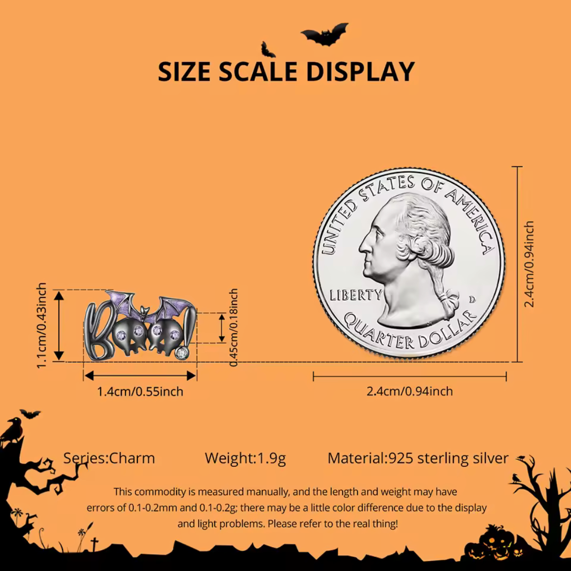 Boo Bat Skull Charm