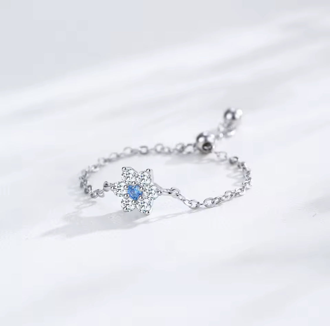 Blue Blossom Adjustable Silver Ring
