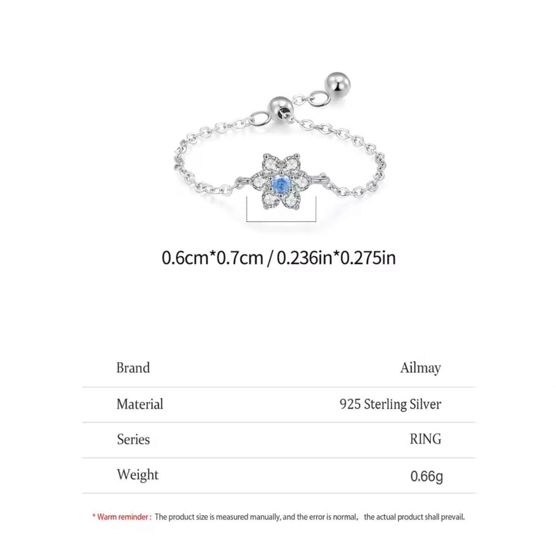 Blue Blossom Adjustable Silver Ring