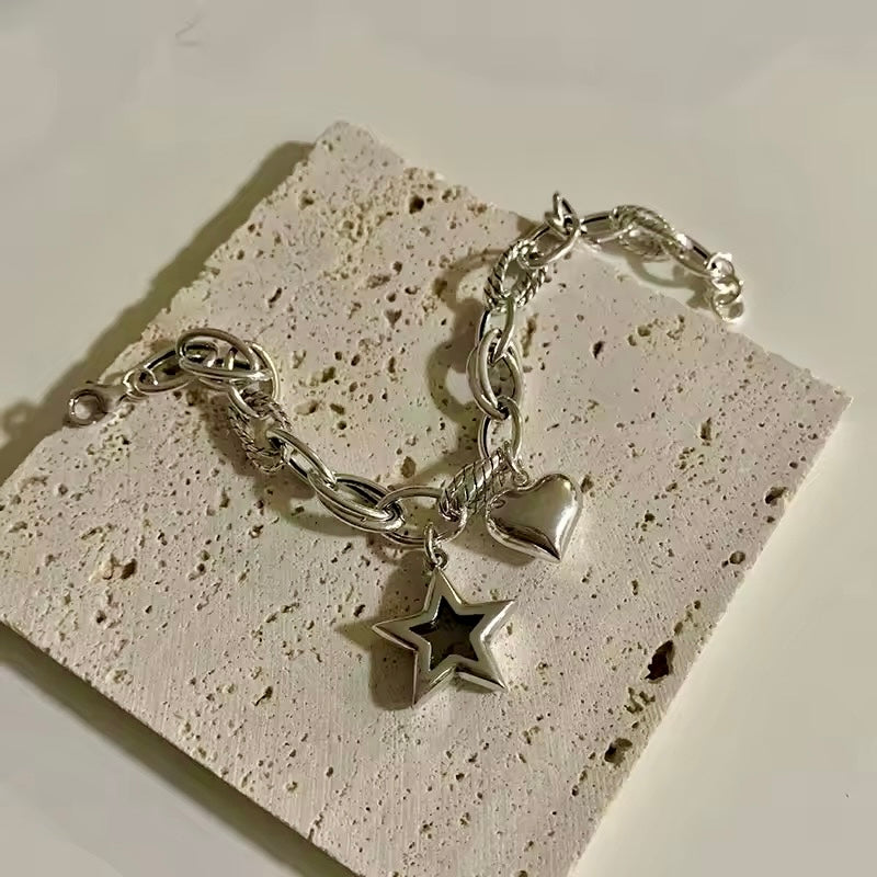 Statement Silver Link Bracelet with Celestial Charms