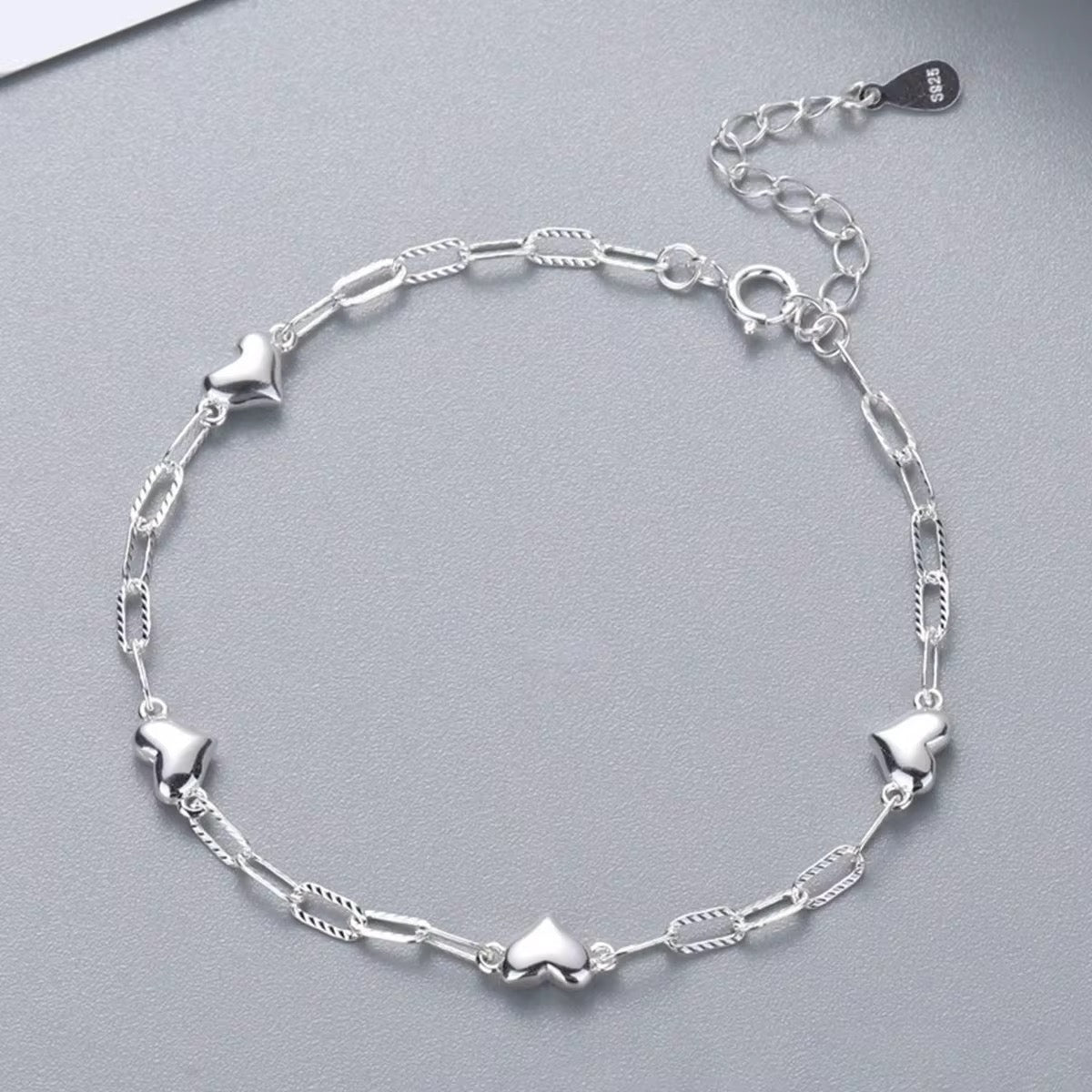 Heart Accent Silver Chain Bracelet