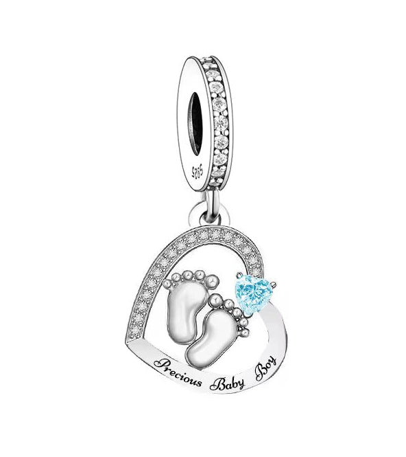 Baby Boy Footprint Heart Charm