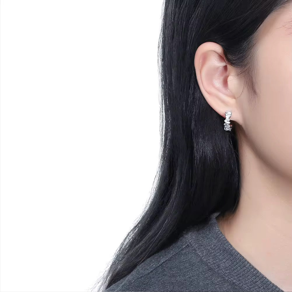 Sterling silver sparkling half hoop earrings with crystals