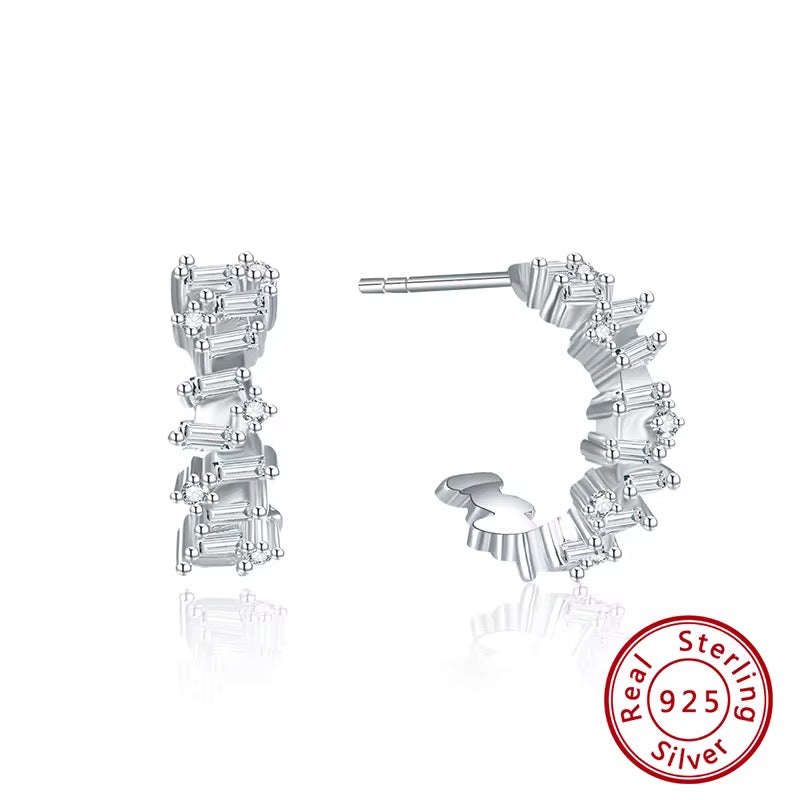 Sterling silver sparkling half hoop earrings with crystals