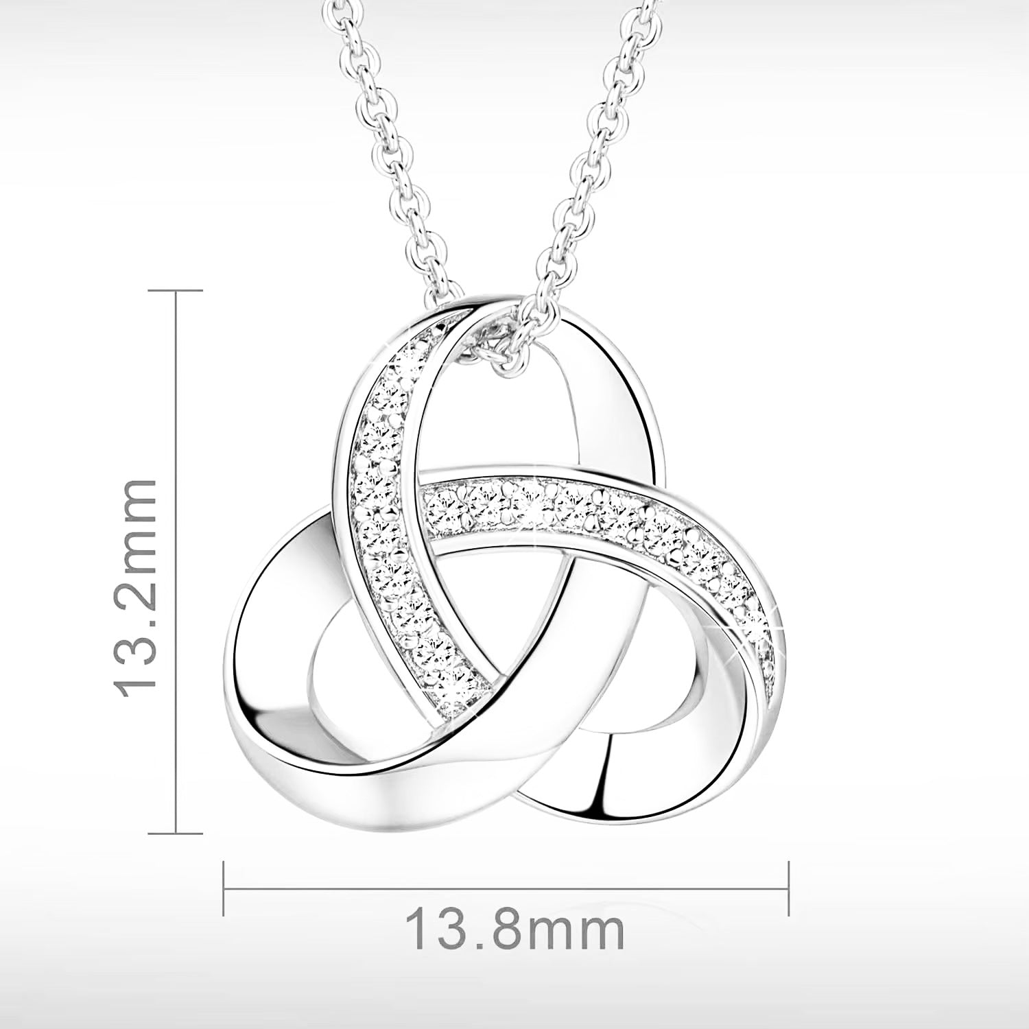 Silver Celtic inspired knot necklace with crystal accents on delicate chain