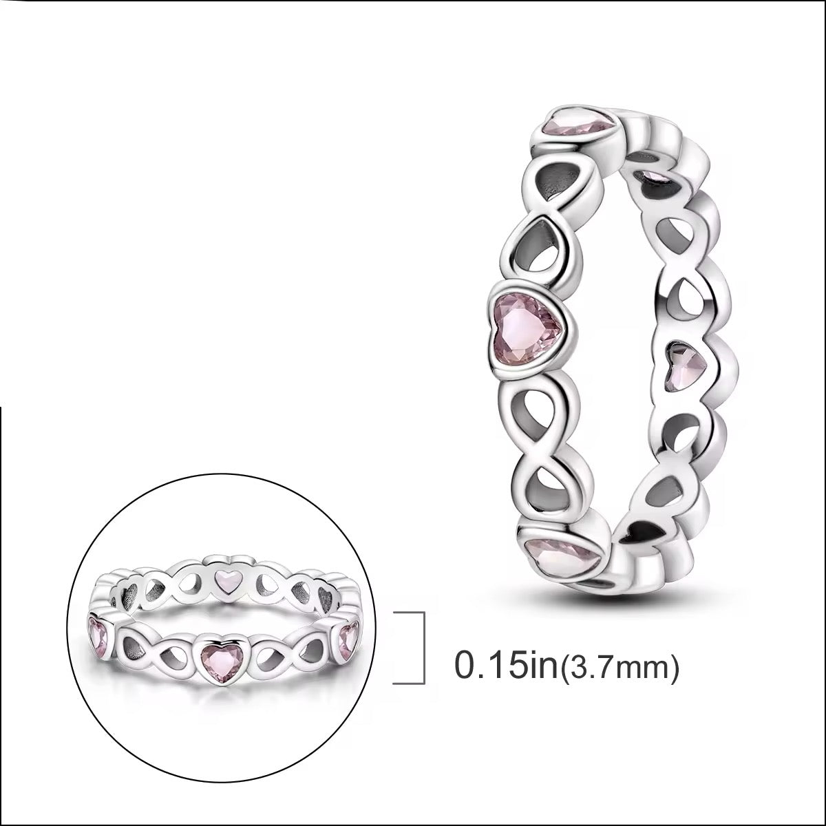 Hearts & Infinity Ring With Pink Cubic Zirconia