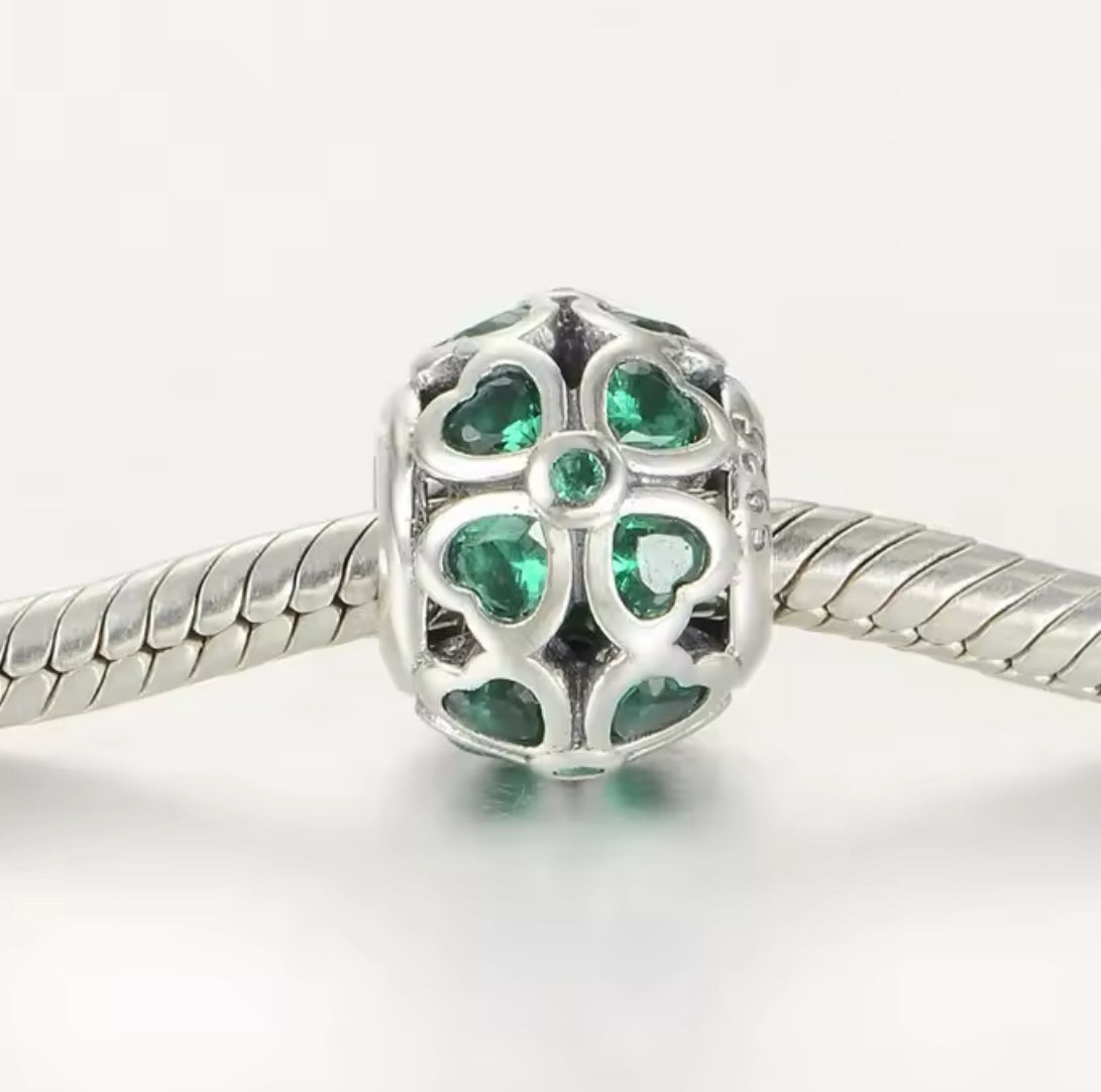 Clover Green Murano Glass Heart Charm